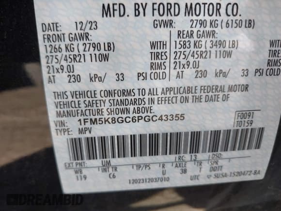 ✅ 2023 Ford Explorer ST • VIN: 1FM5K8GC6PGC43355 • Lot: 42114944. Wystawiony na IAAI z przebiegiem 26 720 mil. Bezpłatny archiwum sprzedaży aukcyjnych z USA i szczegółowy raport historii pojazdu na DreamBid. Zdjęcie 9.