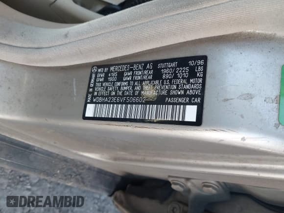 ✅ 1997 Mercedes-Benz C • VIN: WDBHA23E6VF506602 • Lot: 42042704. Listed on IAAI with Not provided. Free auction sales archive from the USA and detailed vehicle history report at DreamBid. Image 9.