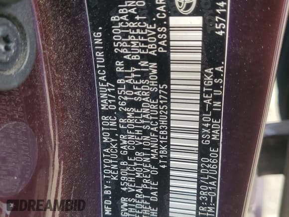 ✅ 2017 Toyota Avalon XLE • VIN: 4T1BK1EB3HU251775 • Lot: 82117195. Wystawiony na Copart z przebiegiem 122 980 mil. Bezpłatny archiwum sprzedaży aukcyjnych z USA i szczegółowy raport historii pojazdu na DreamBid. Zdjęcie 12.