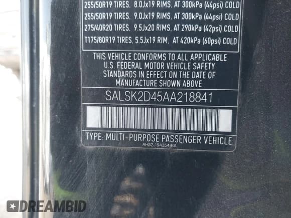 ✅ 2010 Land Rover Range Rover Sport HSE Lux • VIN: SALSK2D45AA218841 • Lot: 42575506. Listed on IAAI with Not provided. Free auction sales archive from the USA and detailed vehicle history report at DreamBid. Image 9.