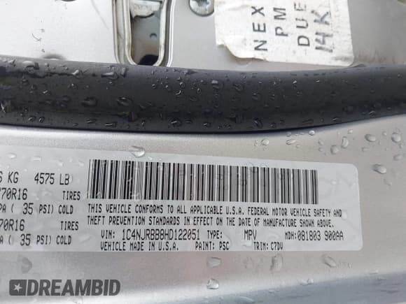 ✅ 2017 Jeep Patriot Sport SE • VIN: 1C4NJRBB8HD122051 • Lot: 42274843. Listed on IAAI with 63,122 mi. Free auction sales archive from the USA and detailed vehicle history report at DreamBid. Image 9.