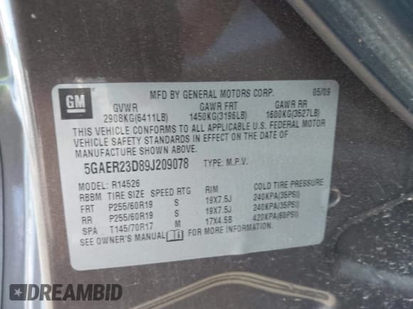 ✅ 2009 Buick Enclave CXL • VIN: 5GAER23D89J209078 • Lot: 43781873. Listed on IAAI with 157,010 mi. Free auction sales archive from the USA and detailed vehicle history report at DreamBid. Image 9.