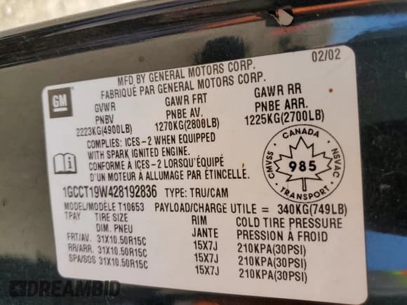 ✅ 2002 Chevrolet S-10 LS • VIN: 1GCCT19W428192836 • Лот: 52183955. Опубликован ранее на Copart с пробегом 119 300 миль. Бесплатный доступ к архиву аукционных продаж из США и подробный отчёт об истории автомобиля на DreamBid. Изображение 12.