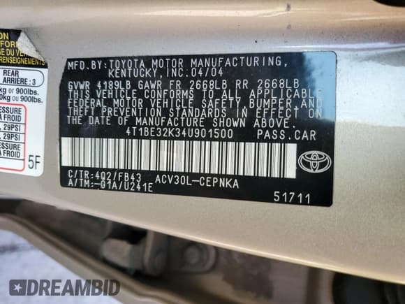 ✅ 2004 Toyota Camry SE • VIN: 4T1BE32K34U901500 • Lot: 93432095. Wystawiony na Copart z przebiegiem 194 253 mil. Bezpłatny archiwum sprzedaży aukcyjnych z USA i szczegółowy raport historii pojazdu na DreamBid. Zdjęcie 12.