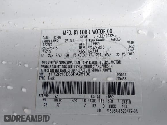 ✅ 2006 Ford Ranger XL • VIN: 1FTZR15E66PA78130 • Lot: 41296599. Listed on IAAI with 204,905 mi. Free auction sales archive from the USA and detailed vehicle history report at DreamBid. Image 9.