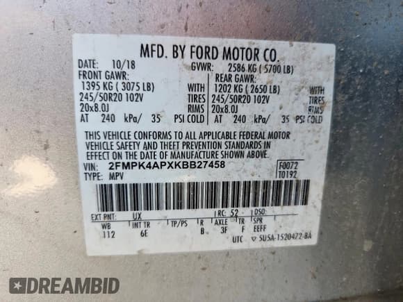 ✅ 2019 Ford Edge ST • VIN: 2FMPK4APXKBB27458 • Lot: 66346385. Listed on Copart with 137,251 mi. Free auction sales archive from the USA and detailed vehicle history report at DreamBid. Image 12.