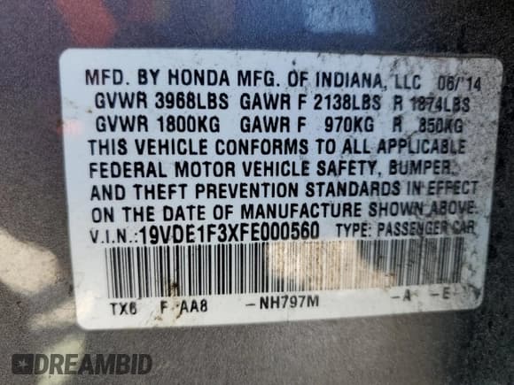 ✅ 2015 Acura ILX • VIN: 19VDE1F3XFE000560 • Лот: 82150955. Опубликован ранее на Copart с пробегом 251 200 миль. Бесплатный доступ к архиву аукционных продаж из США и подробный отчёт об истории автомобиля на DreamBid. Изображение 14.