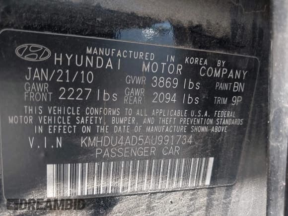 ✅ 2010 Hyundai Elantra GLS • VIN: KMHDU4AD5AU991734 • Лот: 42570881. Опубликован ранее на IAAI с пробегом 88 904 миль. Бесплатный доступ к архиву аукционных продаж из США и подробный отчёт об истории автомобиля на DreamBid. Изображение 9.