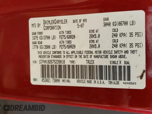 ✅ 2007 Dodge 1500 SLT • VIN: 1D7HA18267S239018 • Лот: 71542044. Опубликован ранее на Copart с пробегом 238 226 миль. Бесплатный доступ к архиву аукционных продаж из США и подробный отчёт об истории автомобиля на DreamBid. Изображение 14.