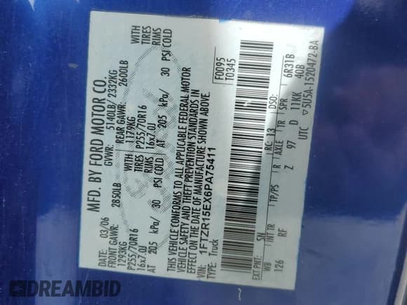 ✅ 2006 Ford Ranger XL • VIN: 1FTZR15EX6PA75411 • Lot: 58711315. Listed on Copart with 153,555 mi. Free auction sales archive from the USA and detailed vehicle history report at DreamBid. Image 12.