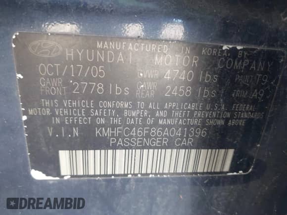 2006 Hyundai Azera SE z VIN KMHFC46F86A041396, wystawiony jako IAAI lot #41858709 z przebiegiem 216 101 mil mil oraz . Historia ofert i sprzedaży dostępna na DreamBid. Obrazek 9.