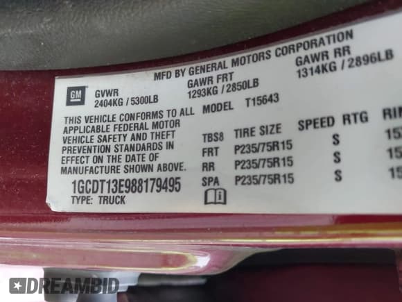 ✅ 2008 Chevrolet Colorado 2LT • VIN: 1GCDT13E988179495 • Lot: 42368590. Listed on IAAI with 129,830 mi. Free auction sales archive from the USA and detailed vehicle history report at DreamBid. Image 9.
