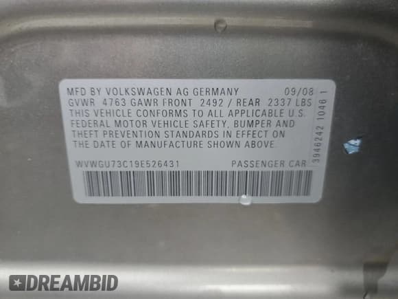 ✅ 2009 Volkswagen CC 4Motion • VIN: WVWGU73C19E526431 • Лот: 69520435. Опубликован ранее на Copart с пробегом 175 939 миль. Бесплатный доступ к архиву аукционных продаж из США и подробный отчёт об истории автомобиля на DreamBid. Изображение 12.