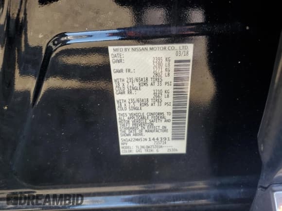 ✅ 2018 Nissan Murano SL • VIN: 5N1AZ2MH5JN144391 • Lot: 68091225. Listed on Copart with 84,505 mi. Free auction sales archive from the USA and detailed vehicle history report at DreamBid. Image 13.