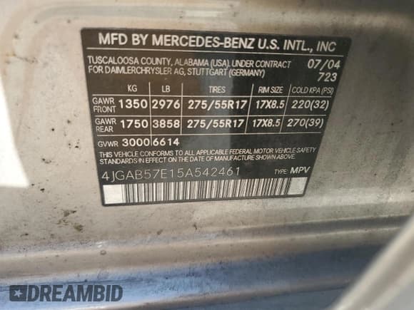✅ 2005 Mercedes-Benz M 350 • VIN: 4JGAB57E15A542461 • Lot: 72513054. Wystawiony na Copart z przebiegiem 173 203 mil. Bezpłatny archiwum sprzedaży aukcyjnych z USA i szczegółowy raport historii pojazdu na DreamBid. Zdjęcie 12.