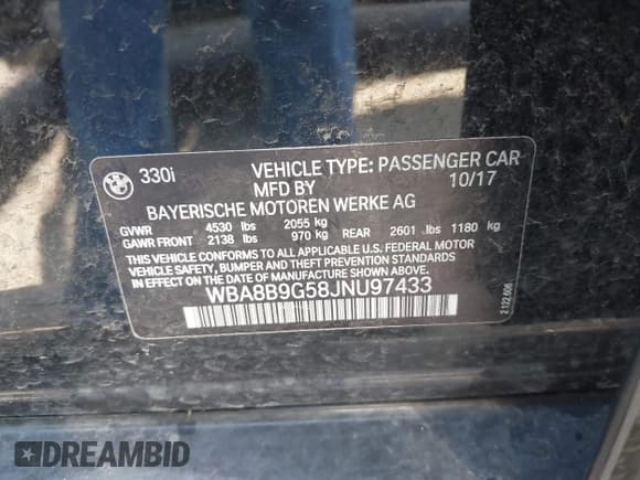 ✅ 2018 BMW 3 Series 330i • VIN: WBA8B9G58JNU97433 • Лот: 42082519. Опубликован ранее на IAAI с пробегом 64 803 миль. Бесплатный доступ к архиву аукционных продаж из США и подробный отчёт об истории автомобиля на DreamBid. Изображение 9.