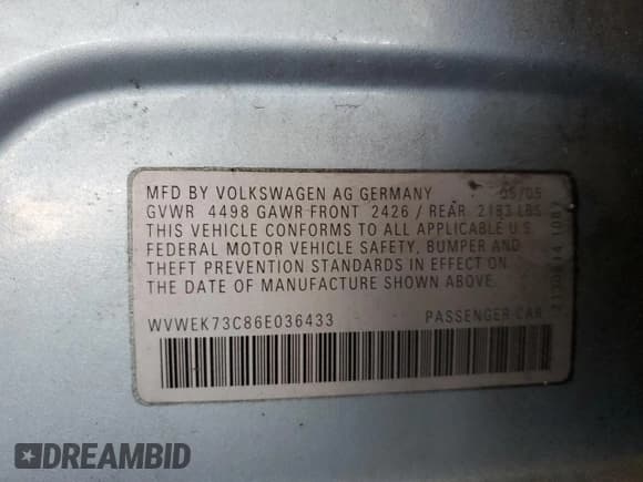 ✅ 2006 Volkswagen Passat 2.0T • VIN: WVWEK73C86E036433 • Лот: 67474325. Опубликован ранее на Copart с пробегом 156 959 миль. Бесплатный доступ к архиву аукционных продаж из США и подробный отчёт об истории автомобиля на DreamBid. Изображение 12.