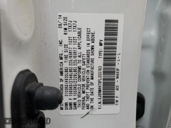 ✅ 2015 Honda CR-V EX-L • VIN: 5J6RM4H79FL000763 • Лот: 84287275. Опубликован ранее на Copart с пробегом 78 313 миль. Бесплатный доступ к архиву аукционных продаж из США и подробный отчёт об истории автомобиля на DreamBid. Изображение 13.