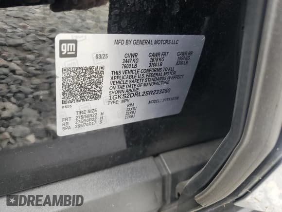 ✅ 2025 GMC Yukon Denali • VIN: 1GKS2DRL2SR233260 • Лот: 71838175. Опубликован ранее на Copart с пробегом 18 698 миль. Бесплатный доступ к архиву аукционных продаж из США и подробный отчёт об истории автомобиля на DreamBid. Изображение 13.