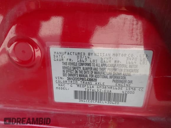 ✅ 2014 Nissan Note S Plus • VIN: 3N1CE2CP8EL430620 • Lot: 42170507. Listed on IAAI with 106,556 mi. Free auction sales archive from the USA and detailed vehicle history report at DreamBid. Image 9.