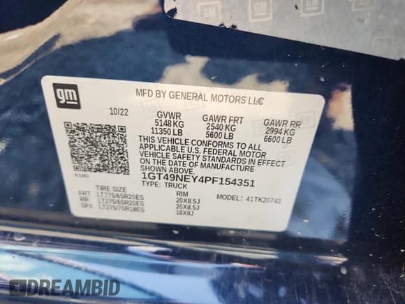 ✅ 2023 GMC Sierra 2500HD SLT • VIN: 1GT49NEY4PF154351 • Lot: 63714615. Listed on Copart with 46,968 mi. Free auction sales archive from the USA and detailed vehicle history report at DreamBid. Image 12.