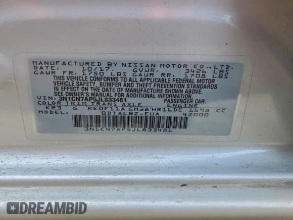 ✅ 2018 Nissan Versa SV • VIN: 3N1CN7AP5JL833481 • Lot: 96226025. Listed on Copart with 211,269 mi. Free auction sales archive from the USA and detailed vehicle history report at DreamBid. Image 12.