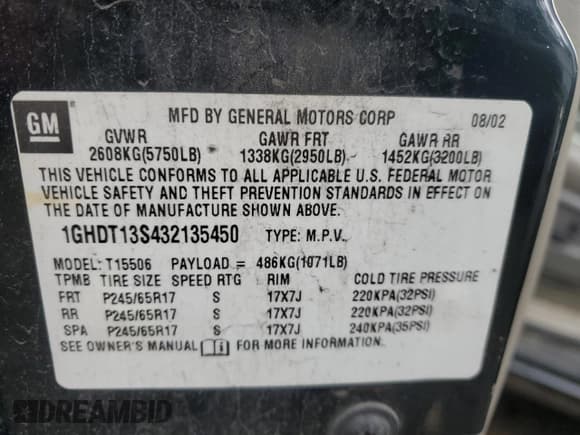 ✅ 2003 Oldsmobile Bravada • VIN: 1GHDT13S432135450 • Лот: 43285715. Опубликован ранее на Copart с пробегом Не указан. Бесплатный доступ к архиву аукционных продаж из США и подробный отчёт об истории автомобиля на DreamBid. Изображение 14.