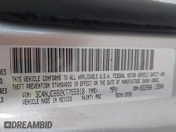 ✅ 2019 Jeep Compass Latitude • VIN: 3C4NJCBB2KT755918 • Лот: 42786877. Опубликован ранее на IAAI с пробегом 64 200 миль. Бесплатный доступ к архиву аукционных продаж из США и подробный отчёт об истории автомобиля на DreamBid. Изображение 9.