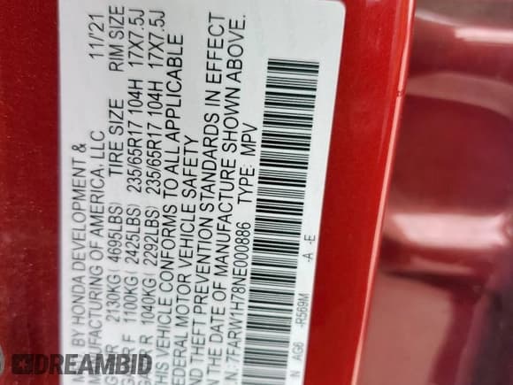 ✅ 2022 Honda CR-V Special Edition • VIN: 7FARW1H78NE000886 • Lot: 55480125. Listed on Copart with Not provided. Free auction sales archive from the USA and detailed vehicle history report at DreamBid. Image 14.