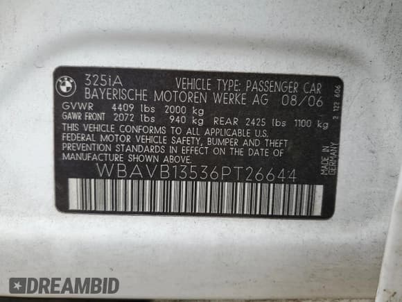 ✅ 2006 BMW 3 Series 325i • VIN: WBAVB13536PT26644 • Лот: 86480245. Опубликован ранее на Copart с пробегом 217 351 миль. Бесплатный доступ к архиву аукционных продаж из США и подробный отчёт об истории автомобиля на DreamBid. Изображение 12.