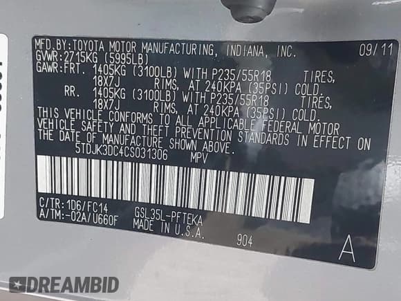 ✅ 2012 Toyota Sienna LE • VIN: 5TDJK3DC4CS031306 • Lot: 43716963. Wystawiony na IAAI z przebiegiem 171 503 mil. Bezpłatny archiwum sprzedaży aukcyjnych z USA i szczegółowy raport historii pojazdu na DreamBid. Zdjęcie 9.