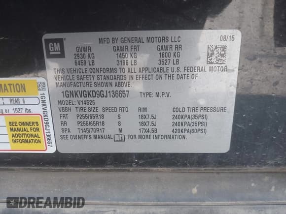 ✅ 2016 Chevrolet Traverse LT • VIN: 1GNKVGKD9GJ136657 • Lot: 42037464. Listed on IAAI with 116,967 mi. Free auction sales archive from the USA and detailed vehicle history report at DreamBid. Image 9.