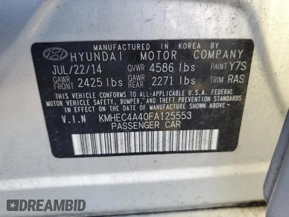 ✅ 2015 Hyundai Sonata • VIN: KMHEC4A40FA125553 • Лот: 86457185. Опубликован ранее на Copart с пробегом 135 381 миль. Бесплатный доступ к архиву аукционных продаж из США и подробный отчёт об истории автомобиля на DreamBid. Изображение 12.