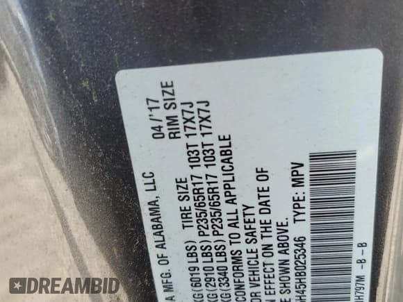 ✅ 2017 Honda Odyssey EX • VIN: 5FNRL5H45HB025346 • Lot: 64182725. Listed on Copart with 101,100 mi. Free auction sales archive from the USA and detailed vehicle history report at DreamBid. Image 13.