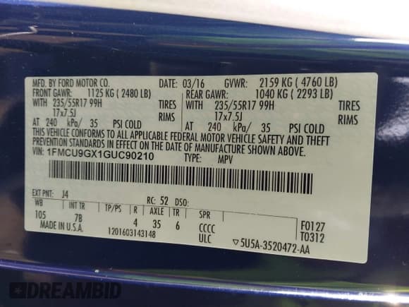 ✅ 2016 Ford Escape SE • VIN: 1FMCU9GX1GUC90210 • Лот: 43901491. Опубликован ранее на IAAI с пробегом 64 079 миль. Бесплатный доступ к архиву аукционных продаж из США и подробный отчёт об истории автомобиля на DreamBid. Изображение 9.