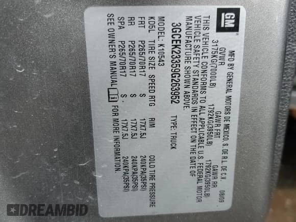 ✅ 2009 Chevrolet Silverado 1500 LT • VIN: 3GCEK23359G263952 • Lot: 82784035. Wystawiony na Copart z przebiegiem 158 220 mil. Bezpłatny archiwum sprzedaży aukcyjnych z USA i szczegółowy raport historii pojazdu na DreamBid. Zdjęcie 12.