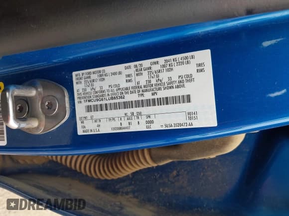 ✅ 2020 Ford Escape SE • VIN: 1FMCU9G61LUB85362 • Lot: 43185187. Wystawiony na IAAI z przebiegiem 42 293 mil. Bezpłatny archiwum sprzedaży aukcyjnych z USA i szczegółowy raport historii pojazdu na DreamBid. Zdjęcie 9.