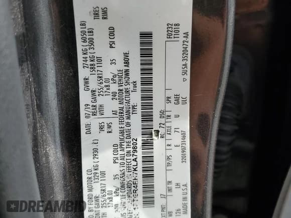 ✅ 2019 Ford Ranger XL • VIN: 1FTER4EH7KLA79802 • Lot: 57185655. Listed on Copart with 84,395 mi. Free auction sales archive from the USA and detailed vehicle history report at DreamBid. Image 12.