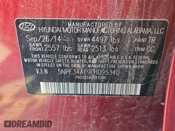 ✅ 2015 Hyundai Sonata Sport • VIN: 5NPE34AF9FH095340 • Лот: 80286135. Опубликован ранее на Copart с пробегом 96 150 миль. Бесплатный доступ к архиву аукционных продаж из США и подробный отчёт об истории автомобиля на DreamBid. Изображение 12.