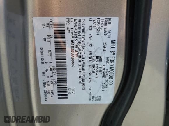 ✅ 2008 Ford Explorer Limited • VIN: 1FMEU65E38UA99897 • Lot: 70960545. Wystawiony na Copart z przebiegiem 189 324 mil. Bezpłatny archiwum sprzedaży aukcyjnych z USA i szczegółowy raport historii pojazdu na DreamBid. Zdjęcie 13.