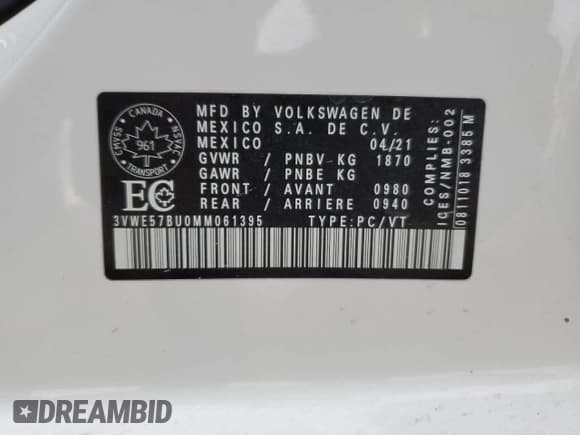 ✅ 2021 Volkswagen Jetta SEL • VIN: 3VWE57BU0MM061395 • Лот: 80946824. Опубликован ранее на Copart с пробегом 100 604 миль. Бесплатный доступ к архиву аукционных продаж из США и подробный отчёт об истории автомобиля на DreamBid. Изображение 13.