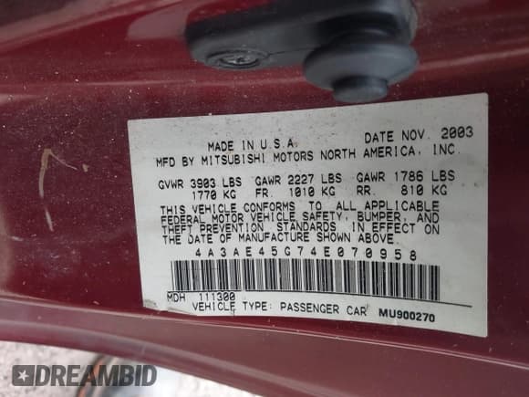 ✅ 2004 Mitsubishi Eclipse GS • VIN: 4A3AE45G74E070958 • Lot: 42069392. Listed on IAAI with 129,859 mi. Free auction sales archive from the USA and detailed vehicle history report at DreamBid. Image 9.