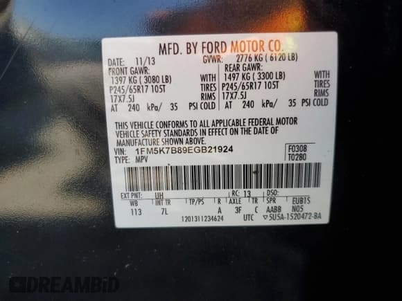 ✅ 2014 Ford Explorer • VIN: 1FM5K7B89EGB21924 • Lot: 58541805. Listed on Copart with 123,877 mi. Free auction sales archive from the USA and detailed vehicle history report at DreamBid. Image 13.