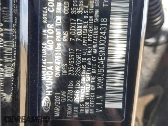 ✅ 2022 Hyundai Tucson Preferred • VIN: KM8JBCAE9NU024318 • Lot: 58625824. Wystawiony na Copart z przebiegiem 31 608 mil. Bezpłatny archiwum sprzedaży aukcyjnych z USA i szczegółowy raport historii pojazdu na DreamBid. Zdjęcie 12.