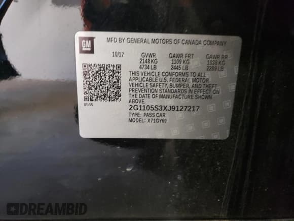 ✅ 2018 Chevrolet Impala LT • VIN: 2G1105S3XJ9127217 • Лот: 78069474. Опубликован ранее на Copart с пробегом 127 323 миль. Бесплатный доступ к архиву аукционных продаж из США и подробный отчёт об истории автомобиля на DreamBid. Изображение 12.