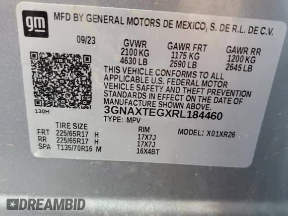 2024 Chevrolet Equinox LT with VIN 3GNAXTEGXRL184460, listed as a Copart auction lot 57640845 with 62,363 mi miles and Salvage title. Bid and sale history available at DreamBid. Image 14.
