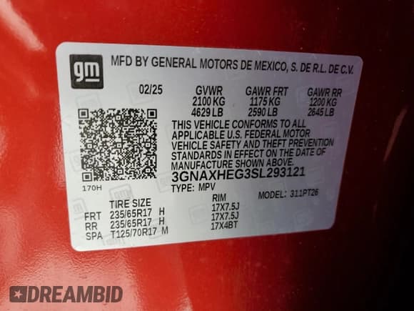 ✅ 2025 Chevrolet Equinox FWD LT • VIN: 3GNAXHEG3SL293121 • Лот: 90948645. Опубликован ранее на Copart с пробегом 13 259 миль. Бесплатный доступ к архиву аукционных продаж из США и подробный отчёт об истории автомобиля на DreamBid. Изображение 13.