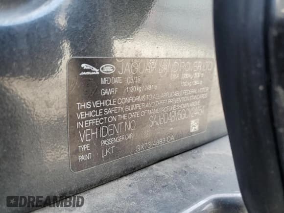 ✅ 2016 Jaguar XF 35t Premium • VIN: SAJBD4BV5GCY24454 • Lot: 66205975. Listed on Copart with 107,837 mi. Free auction sales archive from the USA and detailed vehicle history report at DreamBid. Image 12.