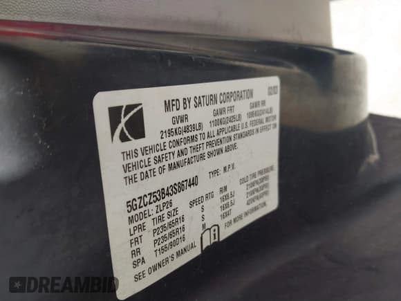 ✅ 2003 Saturn VUE • VIN: 5GZCZ53B43S867440 • Lot: 41865627. Wystawiony na IAAI z przebiegiem 94 052 mil. Bezpłatny archiwum sprzedaży aukcyjnych z USA i szczegółowy raport historii pojazdu na DreamBid. Zdjęcie 9.