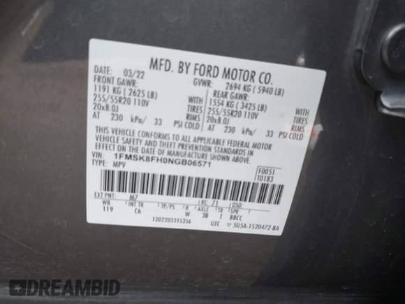 2022 Ford Explorer Limited z VIN 1FMSK8FH0NGB06571, wystawiony jako IAAI lot #43203697 z przebiegiem 42 824 mil mil oraz . Historia ofert i sprzedaży dostępna na DreamBid. Obrazek 9.